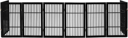 Freestanding Wooden Dog Gate Foldable Indoor Pet Gate No Drill Expandable Barrier for Doorways Stairs Hallways Portable Wood Fence for Small Dogs & Puppies (Brown Pet Gate, 4 Panel 24" Tall)