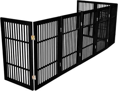 Freestanding Wooden Dog Gate Foldable Indoor Pet Gate No Drill Expandable Barrier for Doorways Stairs Hallways Portable Wood Fence for Small Dogs & Puppies (Brown Pet Gate, 4 Panel 24" Tall)