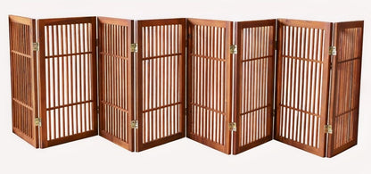 Freestanding Wooden Dog Gate Foldable Indoor Pet Gate No Drill Expandable Barrier for Doorways Stairs Hallways Portable Wood Fence for Small Dogs & Puppies (Brown Pet Gate, 4 Panel 24" Tall)