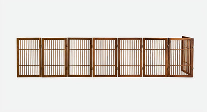 Freestanding Wooden Dog Gate Foldable Indoor Pet Gate No Drill Expandable Barrier for Doorways Stairs Hallways Portable Wood Fence for Small Dogs & Puppies (Brown Pet Gate, 4 Panel 24" Tall)