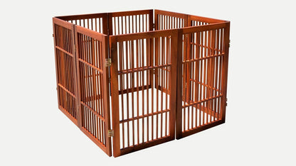 Freestanding Wooden Dog Gate Foldable Indoor Pet Gate No Drill Expandable Barrier for Doorways Stairs Hallways Portable Wood Fence for Small Dogs & Puppies (Brown Pet Gate, 4 Panel 24" Tall)