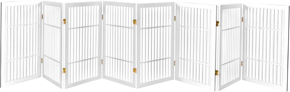 Freestanding Wooden Dog Gate Foldable Indoor Pet Gate No Drill Expandable Barrier for Doorways Stairs Hallways Portable Wood Fence for Small Dogs & Puppies (Brown Pet Gate, 4 Panel 24" Tall)