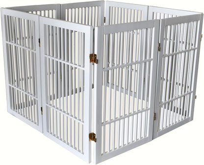 Freestanding Wooden Dog Gate Foldable Indoor Pet Gate No Drill Expandable Barrier for Doorways Stairs Hallways Portable Wood Fence for Small Dogs & Puppies (Brown Pet Gate, 4 Panel 24" Tall)