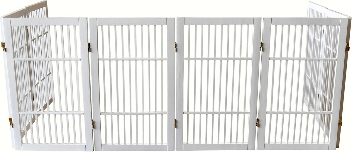Freestanding Wooden Dog Gate Foldable Indoor Pet Gate No Drill Expandable Barrier for Doorways Stairs Hallways Portable Wood Fence for Small Dogs & Puppies (Brown Pet Gate, 4 Panel 24" Tall)
