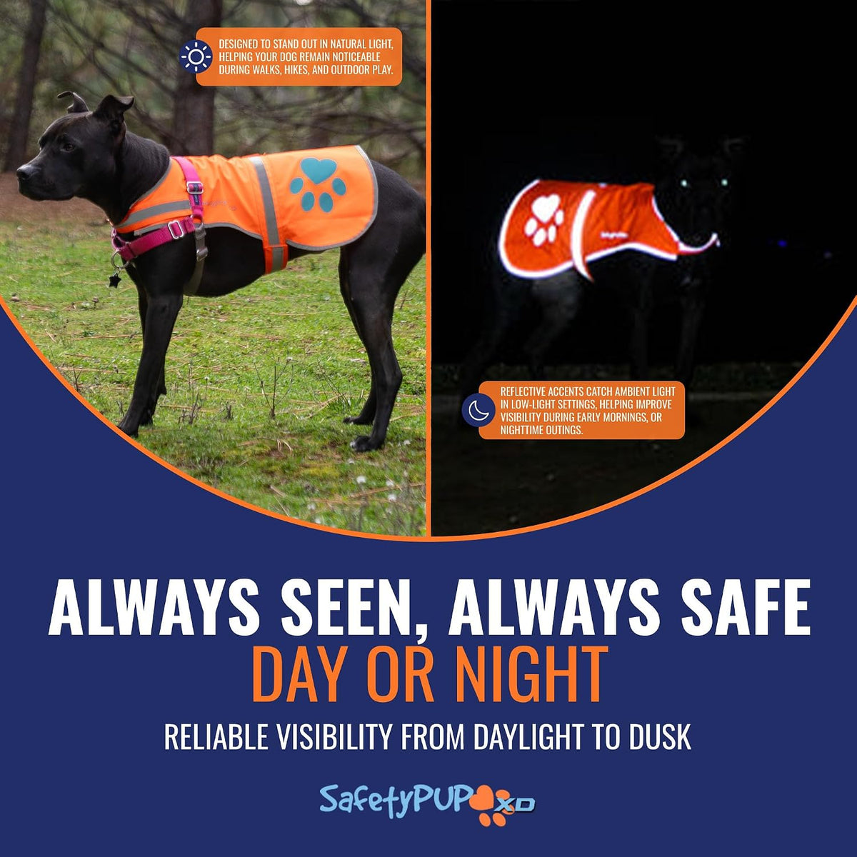 Blaze Orange Dog Vest. Reflective High Visibility in Hunting & Wooded Areas