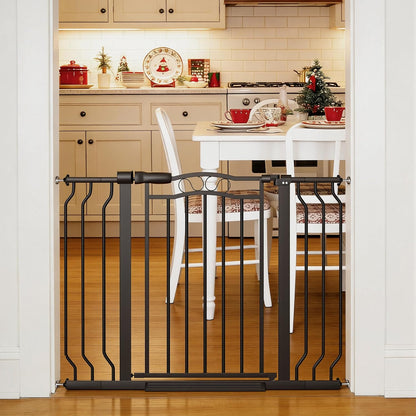 62.5"-71.6" Extra Wide Baby Gate & Dog Gate,Pressure Mounted No Drilling Pet Gate for Doorways & Large Openings, with Walk-Through, Auto-Close & Dual-Direction Swing, Black