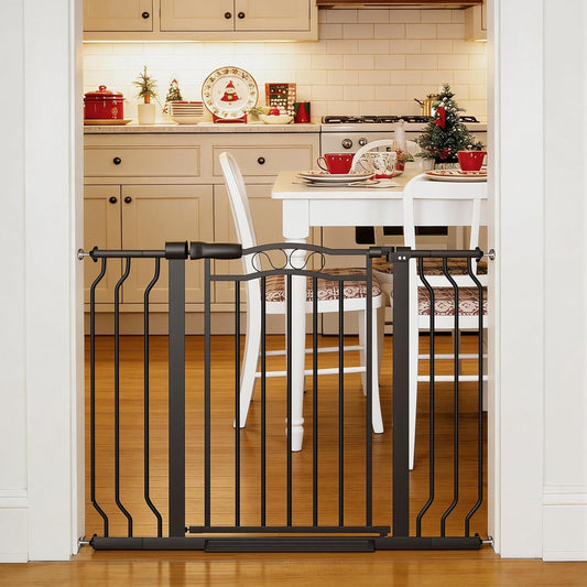 62.5"-71.6" Extra Wide Baby Gate & Dog Gate,Pressure Mounted No Drilling Pet Gate for Doorways & Large Openings, with Walk-Through, Auto-Close & Dual-Direction Swing, Black