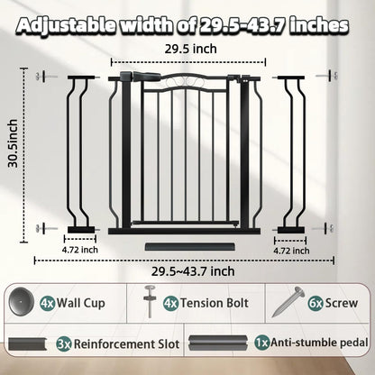 62.5"-71.6" Extra Wide Baby Gate & Dog Gate,Pressure Mounted No Drilling Pet Gate for Doorways & Large Openings, with Walk-Through, Auto-Close & Dual-Direction Swing, Black