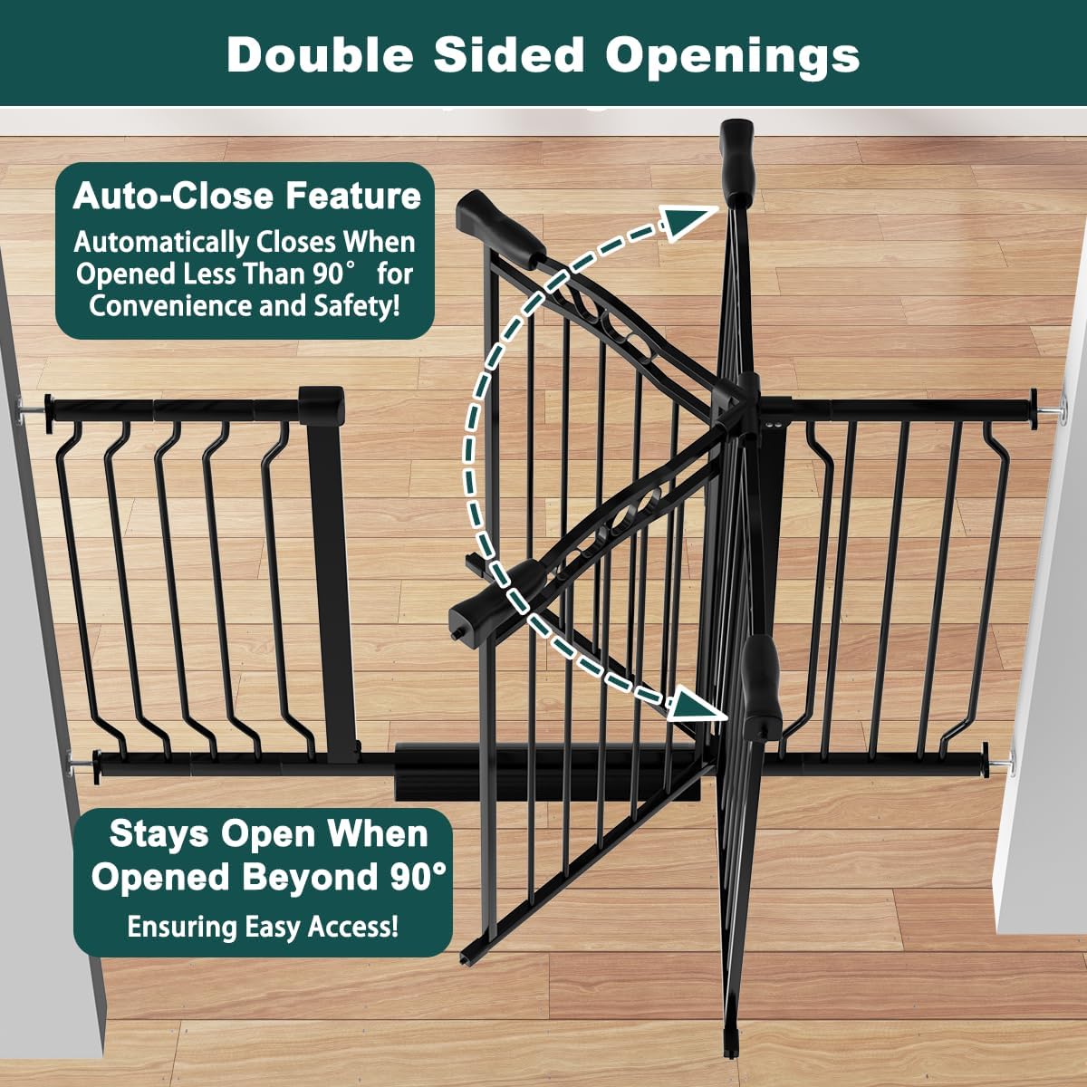 62.5"-71.6" Extra Wide Baby Gate & Dog Gate,Pressure Mounted No Drilling Pet Gate for Doorways & Large Openings, with Walk-Through, Auto-Close & Dual-Direction Swing, Black