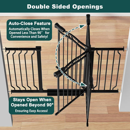 62.5"-71.6" Extra Wide Baby Gate & Dog Gate,Pressure Mounted No Drilling Pet Gate for Doorways & Large Openings, with Walk-Through, Auto-Close & Dual-Direction Swing, Black