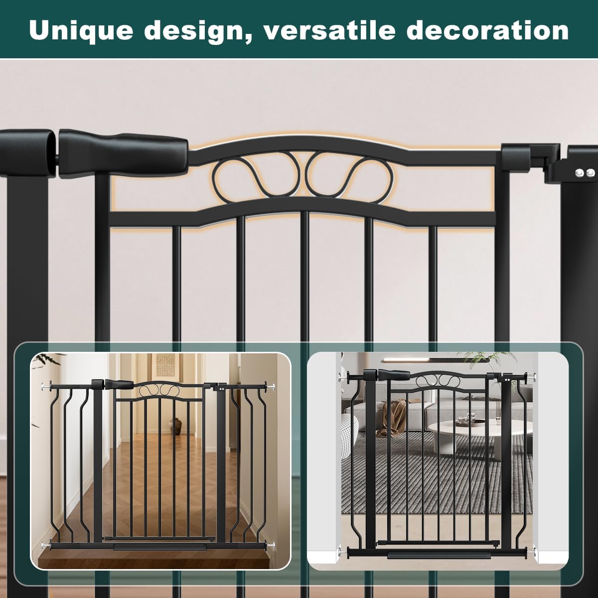 62.5"-71.6" Extra Wide Baby Gate & Dog Gate,Pressure Mounted No Drilling Pet Gate for Doorways & Large Openings, with Walk-Through, Auto-Close & Dual-Direction Swing, Black