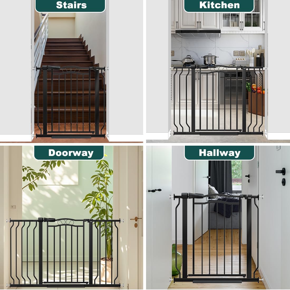 62.5"-71.6" Extra Wide Baby Gate & Dog Gate,Pressure Mounted No Drilling Pet Gate for Doorways & Large Openings, with Walk-Through, Auto-Close & Dual-Direction Swing, Black
