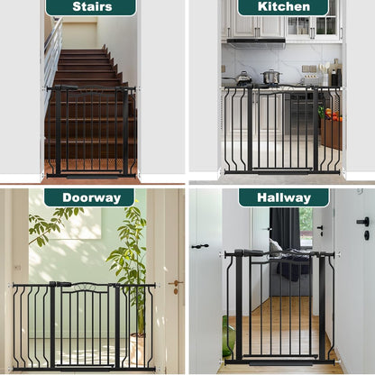 62.5"-71.6" Extra Wide Baby Gate & Dog Gate,Pressure Mounted No Drilling Pet Gate for Doorways & Large Openings, with Walk-Through, Auto-Close & Dual-Direction Swing, Black