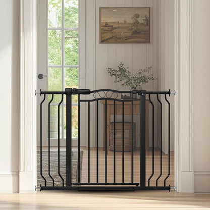 62.5"-71.6" Extra Wide Baby Gate & Dog Gate,Pressure Mounted No Drilling Pet Gate for Doorways & Large Openings, with Walk-Through, Auto-Close & Dual-Direction Swing, Black