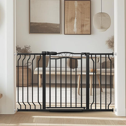 62.5"-71.6" Extra Wide Baby Gate & Dog Gate,Pressure Mounted No Drilling Pet Gate for Doorways & Large Openings, with Walk-Through, Auto-Close & Dual-Direction Swing, Black