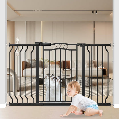 62.5"-71.6" Extra Wide Baby Gate & Dog Gate,Pressure Mounted No Drilling Pet Gate for Doorways & Large Openings, with Walk-Through, Auto-Close & Dual-Direction Swing, Black