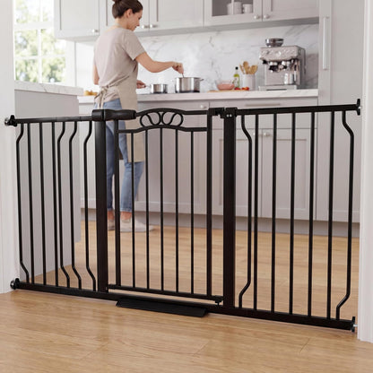 62.5"-71.6" Extra Wide Baby Gate & Dog Gate,Pressure Mounted No Drilling Pet Gate for Doorways & Large Openings, with Walk-Through, Auto-Close & Dual-Direction Swing, Black