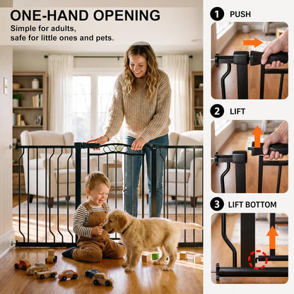62.5"-71.6" Extra Wide Baby Gate & Dog Gate,Pressure Mounted No Drilling Pet Gate for Doorways & Large Openings, with Walk-Through, Auto-Close & Dual-Direction Swing, Black