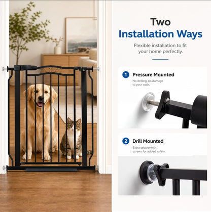 62.5"-71.6" Extra Wide Baby Gate & Dog Gate,Pressure Mounted No Drilling Pet Gate for Doorways & Large Openings, with Walk-Through, Auto-Close & Dual-Direction Swing, Black