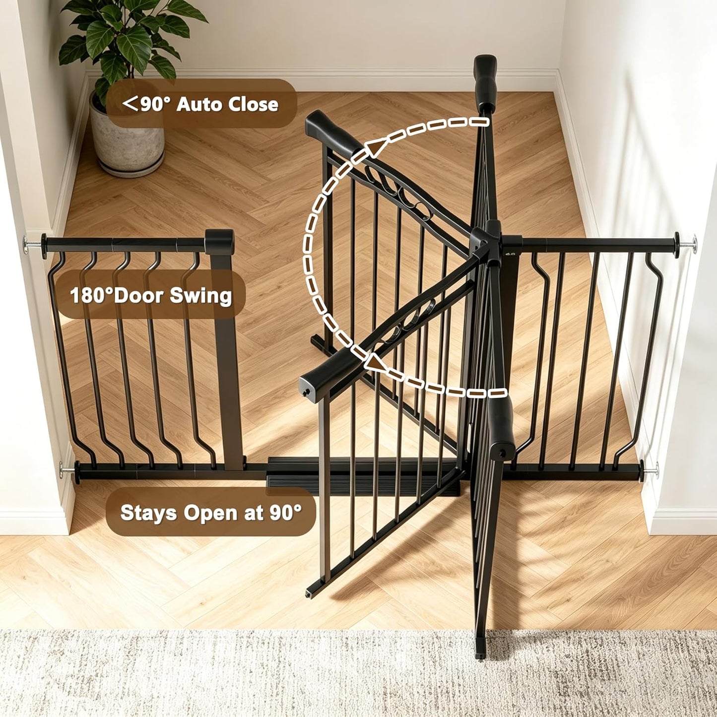 62.5"-71.6" Extra Wide Baby Gate & Dog Gate,Pressure Mounted No Drilling Pet Gate for Doorways & Large Openings, with Walk-Through, Auto-Close & Dual-Direction Swing, Black
