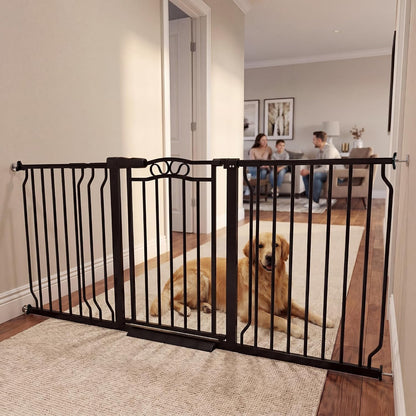 62.5"-71.6" Extra Wide Baby Gate & Dog Gate,Pressure Mounted No Drilling Pet Gate for Doorways & Large Openings, with Walk-Through, Auto-Close & Dual-Direction Swing, Black