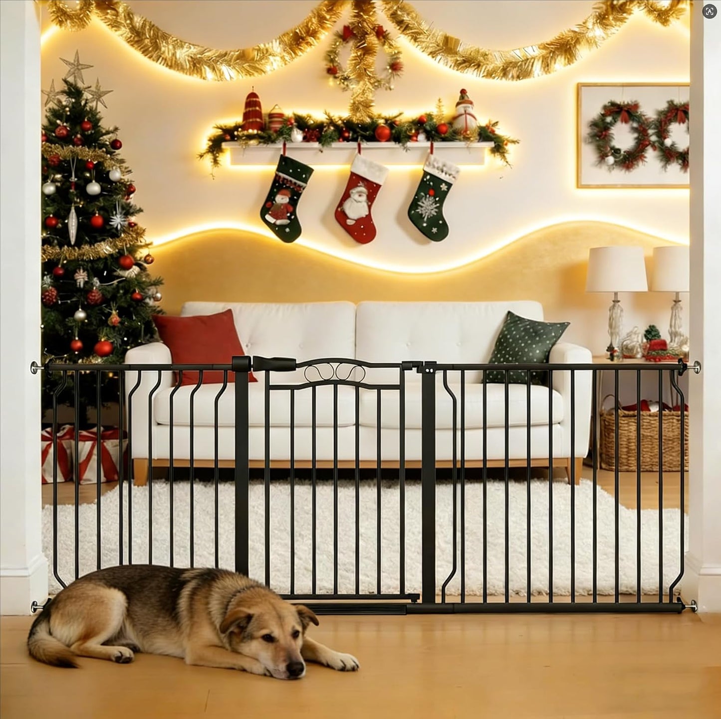 62.5"-71.6" Extra Wide Baby Gate & Dog Gate,Pressure Mounted No Drilling Pet Gate for Doorways & Large Openings, with Walk-Through, Auto-Close & Dual-Direction Swing, Black