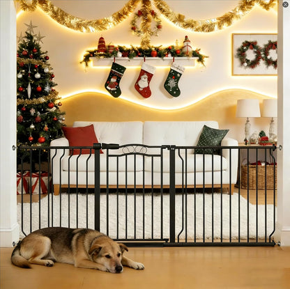 62.5"-71.6" Extra Wide Baby Gate & Dog Gate,Pressure Mounted No Drilling Pet Gate for Doorways & Large Openings, with Walk-Through, Auto-Close & Dual-Direction Swing, Black