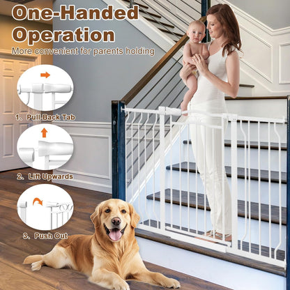 62.5"-71.6" Extra Wide Baby Gate & Dog Gate,Pressure Mounted No Drilling Pet Gate for Doorways & Large Openings, with Walk-Through, Auto-Close & Dual-Direction Swing, Black