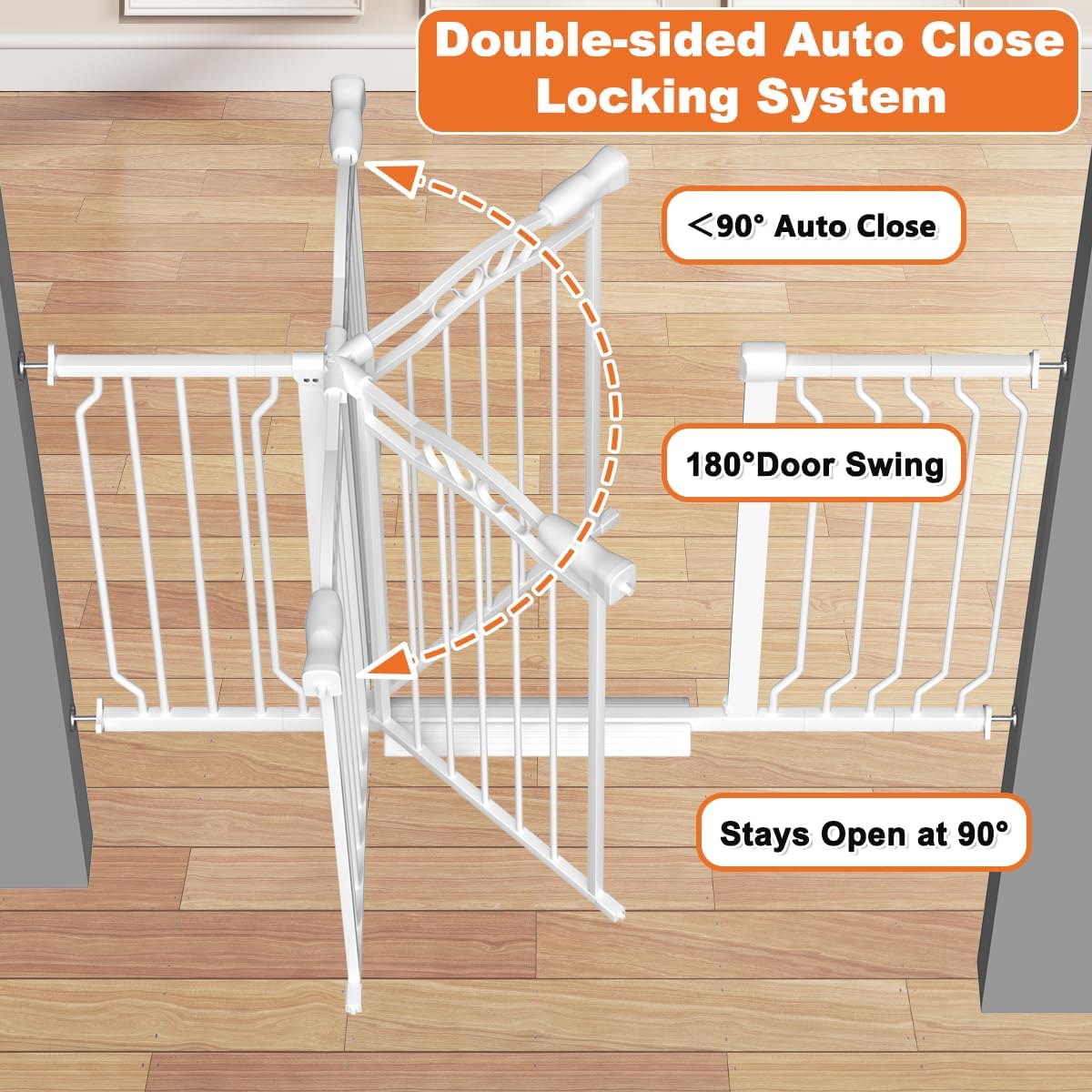 62.5"-71.6" Extra Wide Baby Gate & Dog Gate,Pressure Mounted No Drilling Pet Gate for Doorways & Large Openings, with Walk-Through, Auto-Close & Dual-Direction Swing, Black