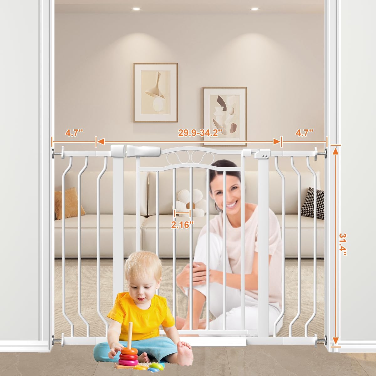 62.5"-71.6" Extra Wide Baby Gate & Dog Gate,Pressure Mounted No Drilling Pet Gate for Doorways & Large Openings, with Walk-Through, Auto-Close & Dual-Direction Swing, Black
