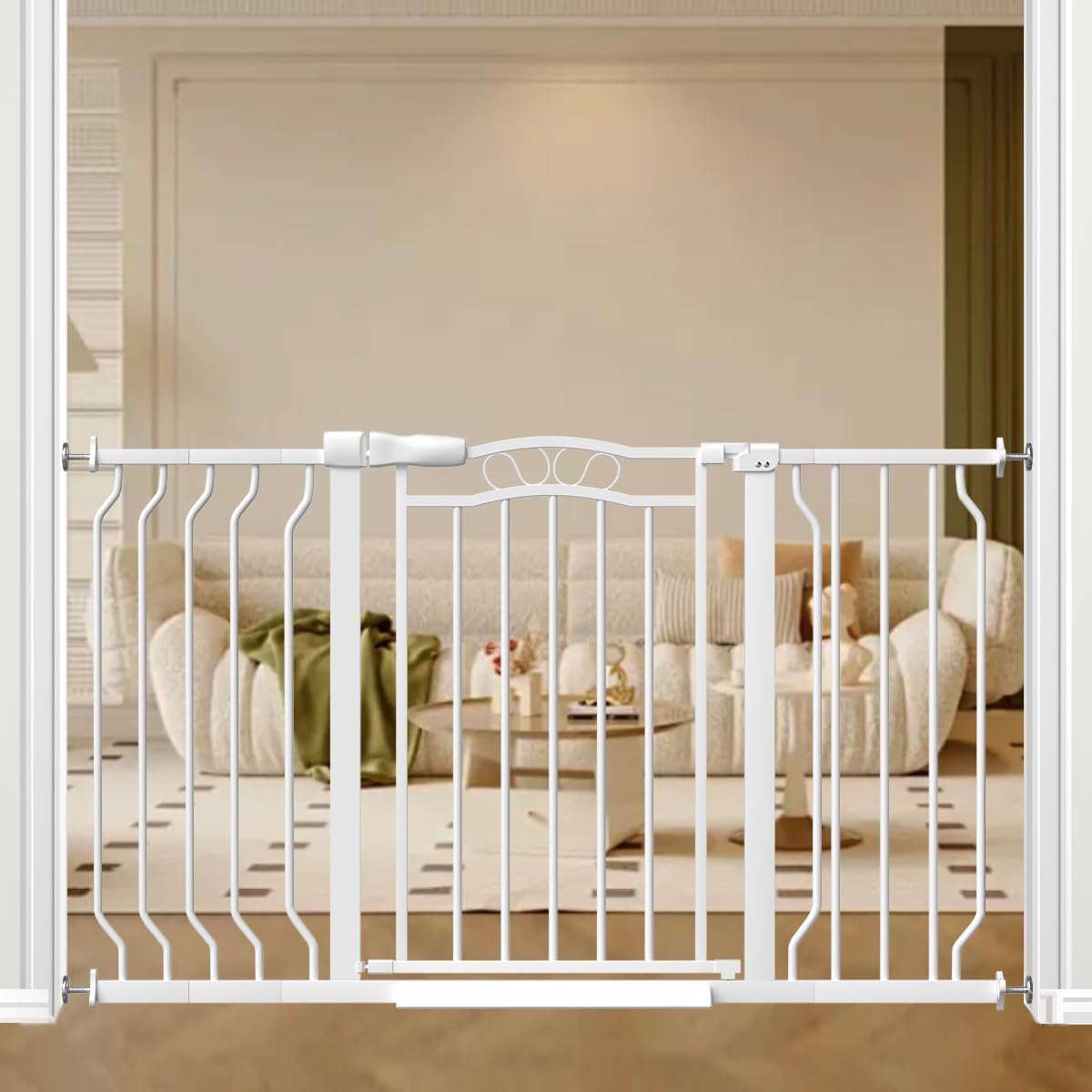 62.5"-71.6" Extra Wide Baby Gate & Dog Gate,Pressure Mounted No Drilling Pet Gate for Doorways & Large Openings, with Walk-Through, Auto-Close & Dual-Direction Swing, Black