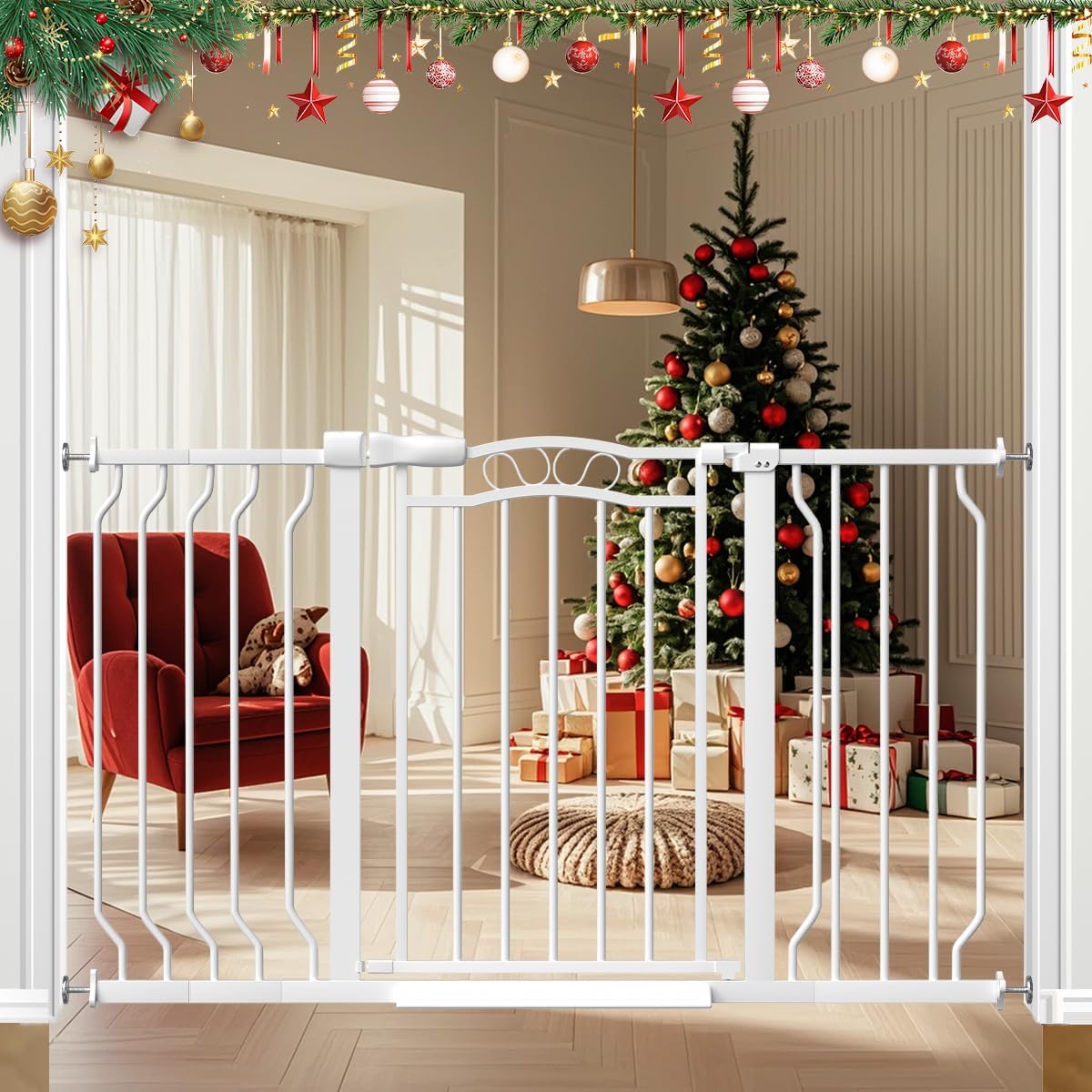 62.5"-71.6" Extra Wide Baby Gate & Dog Gate,Pressure Mounted No Drilling Pet Gate for Doorways & Large Openings, with Walk-Through, Auto-Close & Dual-Direction Swing, Black