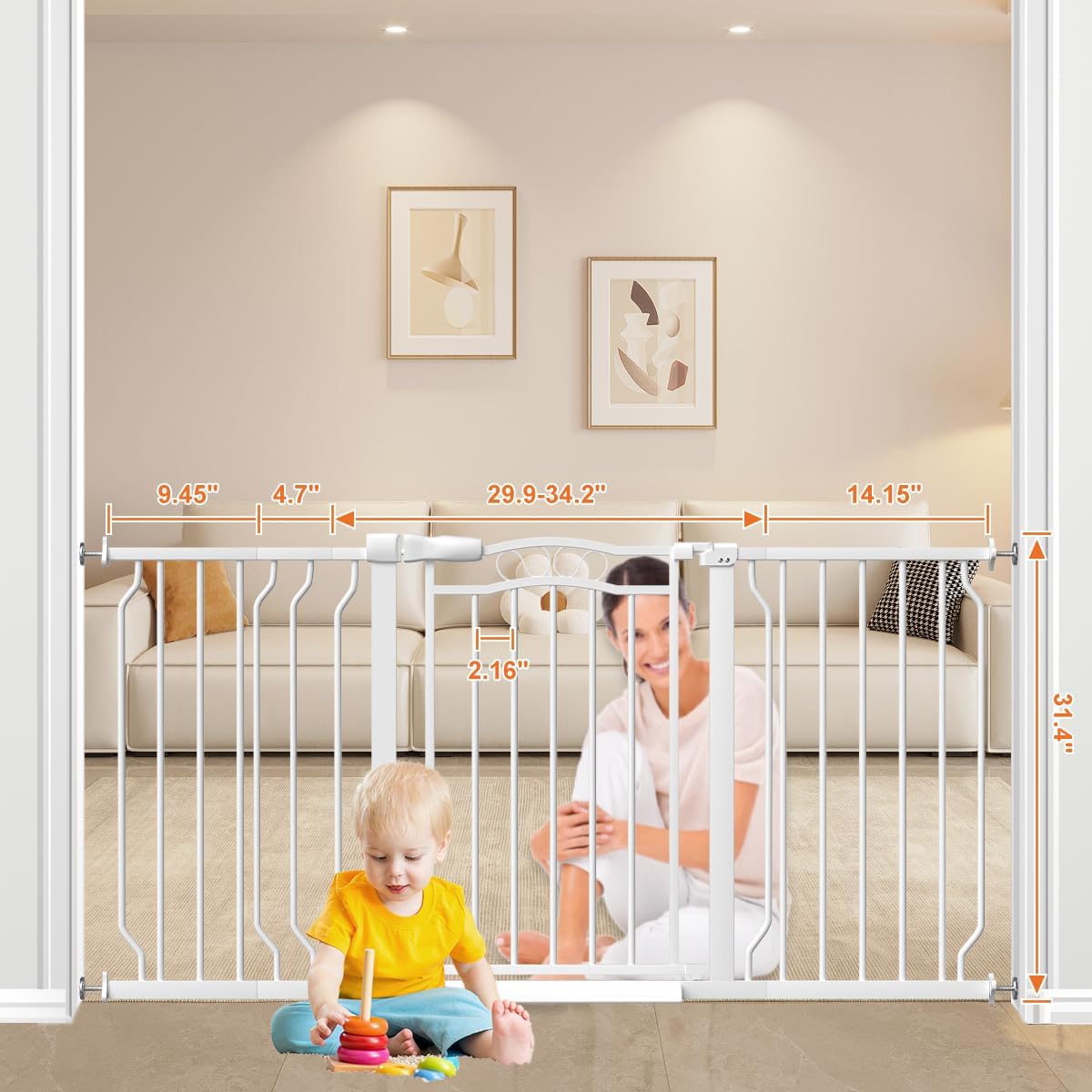 62.5"-71.6" Extra Wide Baby Gate & Dog Gate,Pressure Mounted No Drilling Pet Gate for Doorways & Large Openings, with Walk-Through, Auto-Close & Dual-Direction Swing, Black