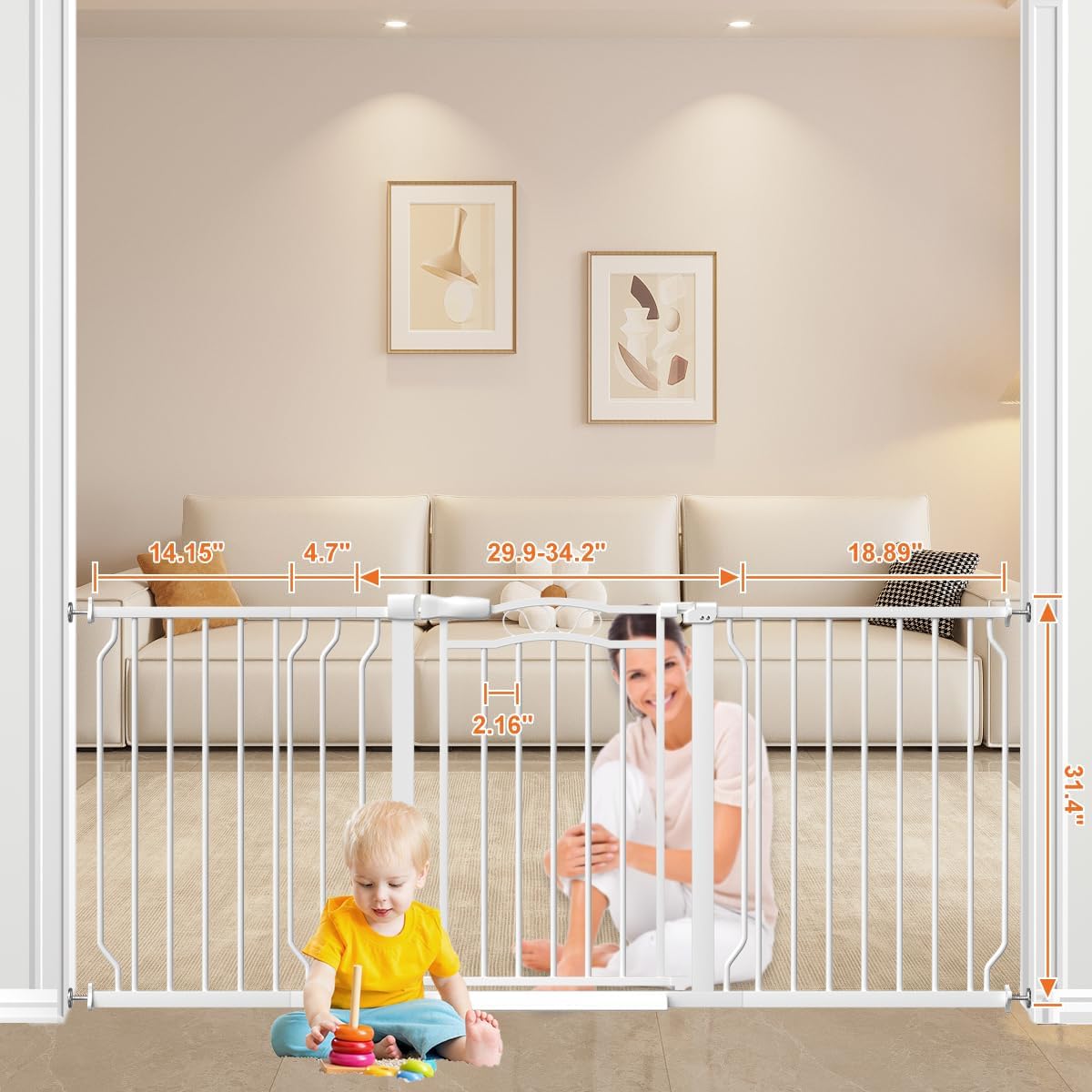 62.5"-71.6" Extra Wide Baby Gate & Dog Gate,Pressure Mounted No Drilling Pet Gate for Doorways & Large Openings, with Walk-Through, Auto-Close & Dual-Direction Swing, Black