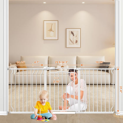 62.5"-71.6" Extra Wide Baby Gate & Dog Gate,Pressure Mounted No Drilling Pet Gate for Doorways & Large Openings, with Walk-Through, Auto-Close & Dual-Direction Swing, Black