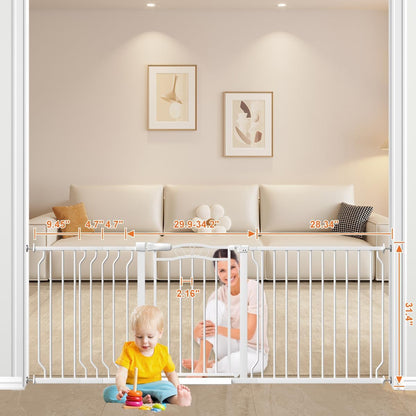 62.5"-71.6" Extra Wide Baby Gate & Dog Gate,Pressure Mounted No Drilling Pet Gate for Doorways & Large Openings, with Walk-Through, Auto-Close & Dual-Direction Swing, Black