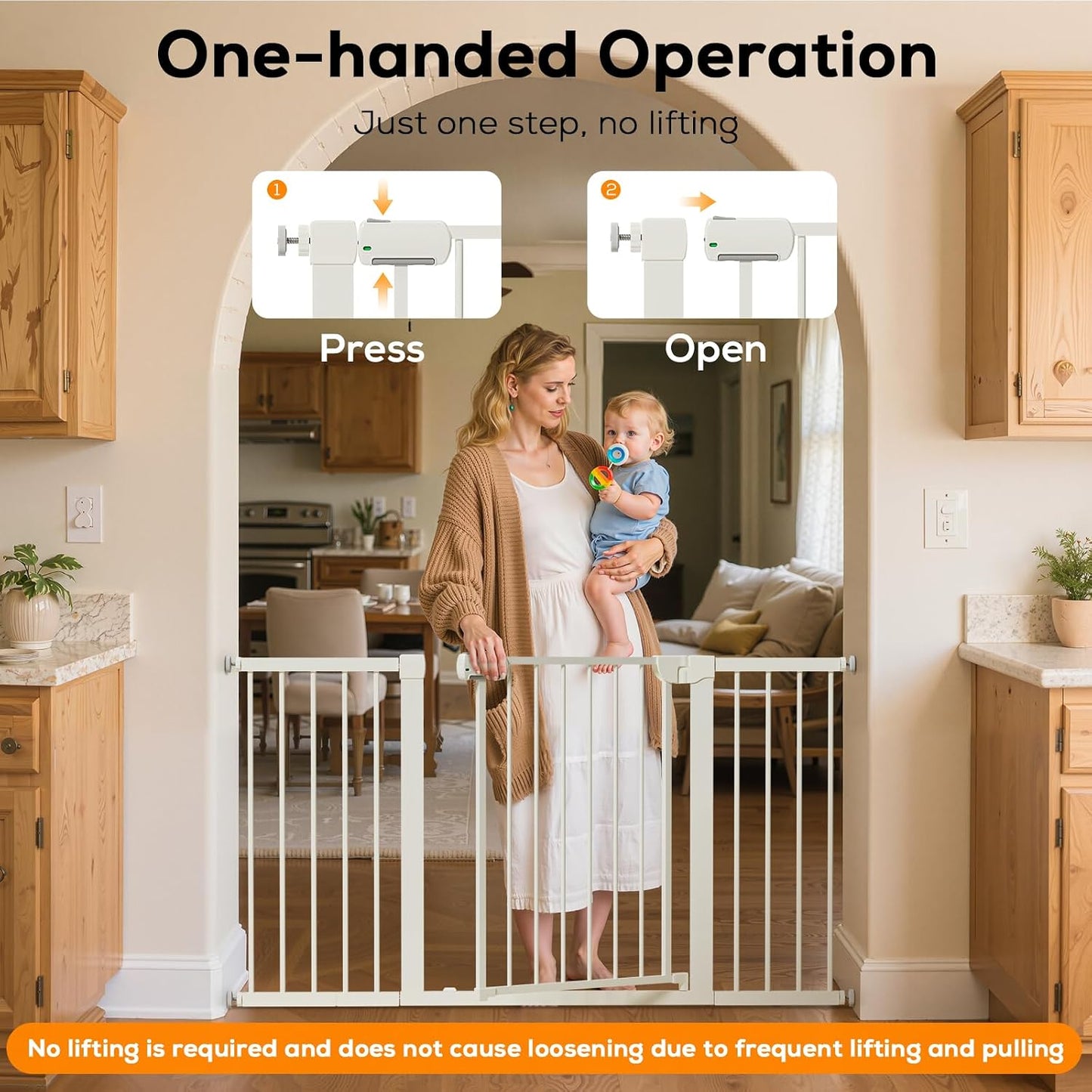29.5-46" Magnetic Baby Gate for Stairs, Baby Safety Essentials, Auto Close Gate for Doorways, Easy Install Pressure Mounted Dog Gate Indoor, Pet Gates for Dogs, White