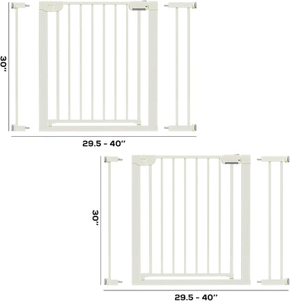 29.5-46" Magnetic Baby Gate for Stairs, Baby Safety Essentials, Auto Close Gate for Doorways, Easy Install Pressure Mounted Dog Gate Indoor, Pet Gates for Dogs, White