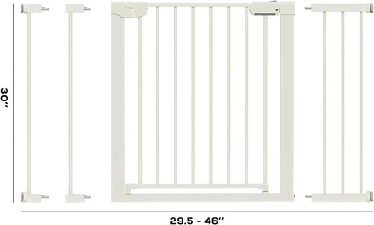 29.5-46" Magnetic Baby Gate for Stairs, Baby Safety Essentials, Auto Close Gate for Doorways, Easy Install Pressure Mounted Dog Gate Indoor, Pet Gates for Dogs, White