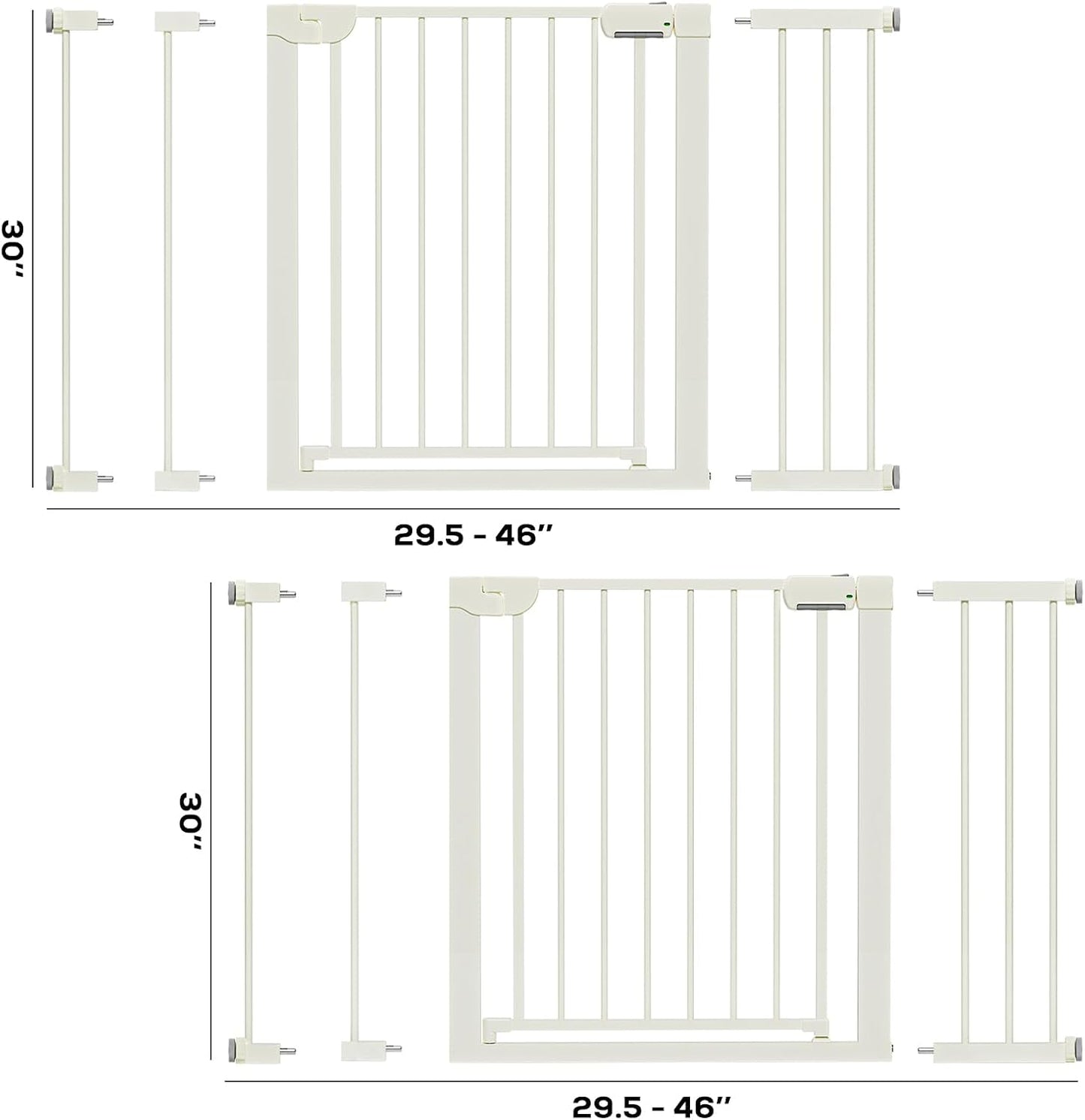 29.5-46" Magnetic Baby Gate for Stairs, Baby Safety Essentials, Auto Close Gate for Doorways, Easy Install Pressure Mounted Dog Gate Indoor, Pet Gates for Dogs, White