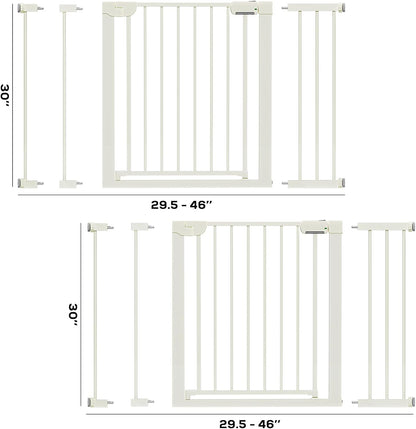 29.5-46" Magnetic Baby Gate for Stairs, Baby Safety Essentials, Auto Close Gate for Doorways, Easy Install Pressure Mounted Dog Gate Indoor, Pet Gates for Dogs, White