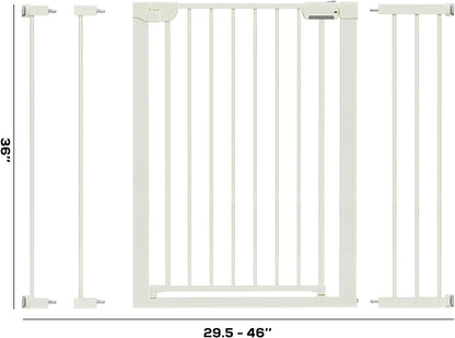 29.5-46" Magnetic Baby Gate for Stairs, Baby Safety Essentials, Auto Close Gate for Doorways, Easy Install Pressure Mounted Dog Gate Indoor, Pet Gates for Dogs, White