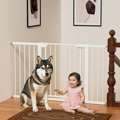 29.5-46" Magnetic Baby Gate for Stairs, Baby Safety Essentials, Auto Close Gate for Doorways, Easy Install Pressure Mounted Dog Gate Indoor, Pet Gates for Dogs, White