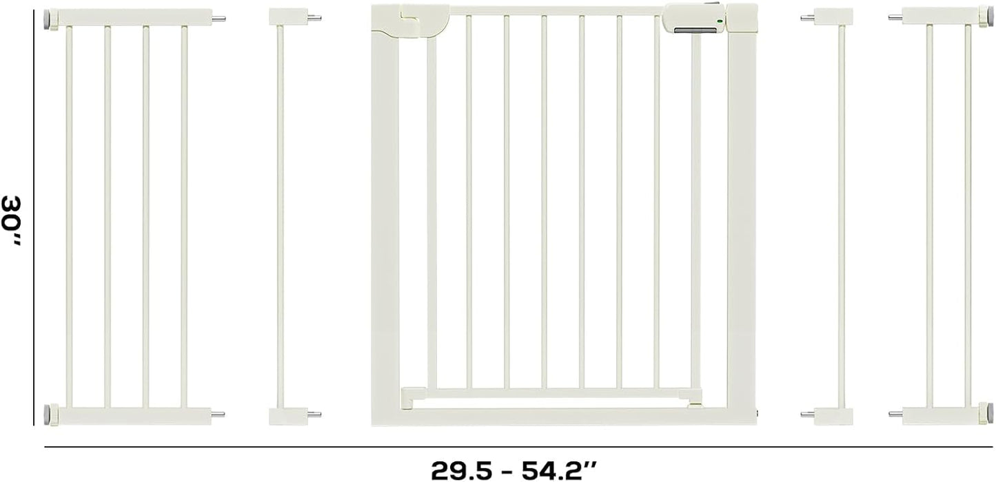 29.5-46" Magnetic Baby Gate for Stairs, Baby Safety Essentials, Auto Close Gate for Doorways, Easy Install Pressure Mounted Dog Gate Indoor, Pet Gates for Dogs, White