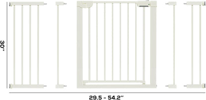 29.5-46" Magnetic Baby Gate for Stairs, Baby Safety Essentials, Auto Close Gate for Doorways, Easy Install Pressure Mounted Dog Gate Indoor, Pet Gates for Dogs, White