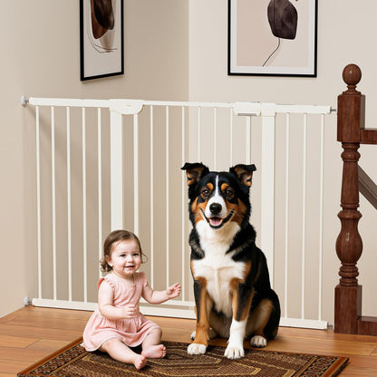 29.5-46" Magnetic Baby Gate for Stairs, Baby Safety Essentials, Auto Close Gate for Doorways, Easy Install Pressure Mounted Dog Gate Indoor, Pet Gates for Dogs, White