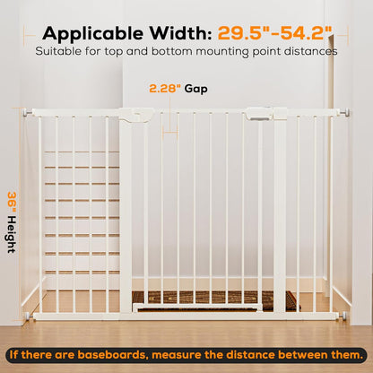 29.5-46" Magnetic Baby Gate for Stairs, Baby Safety Essentials, Auto Close Gate for Doorways, Easy Install Pressure Mounted Dog Gate Indoor, Pet Gates for Dogs, White