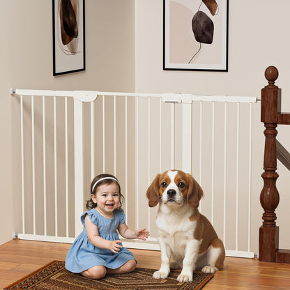 29.5-46" Magnetic Baby Gate for Stairs, Baby Safety Essentials, Auto Close Gate for Doorways, Easy Install Pressure Mounted Dog Gate Indoor, Pet Gates for Dogs, White