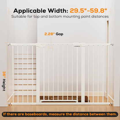 29.5-46" Magnetic Baby Gate for Stairs, Baby Safety Essentials, Auto Close Gate for Doorways, Easy Install Pressure Mounted Dog Gate Indoor, Pet Gates for Dogs, White