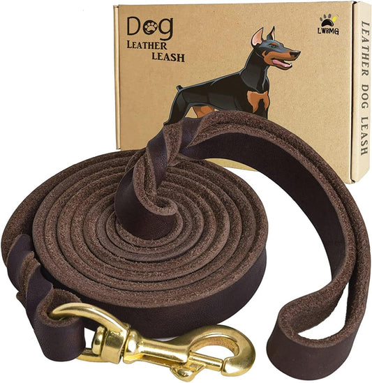 Leather Dog Leash 8ft, Heavy Duty Genuine Leather Braided Dog Training Leash, Soft and Strong Pet Lead for Large, Medium Dogs